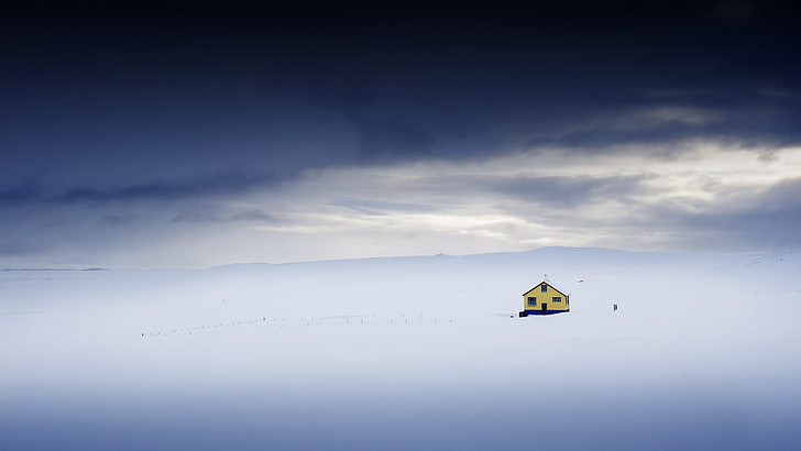 house at the snowfield, landscape, sky, cloud - sky, beauty in nature, HD wallpaper