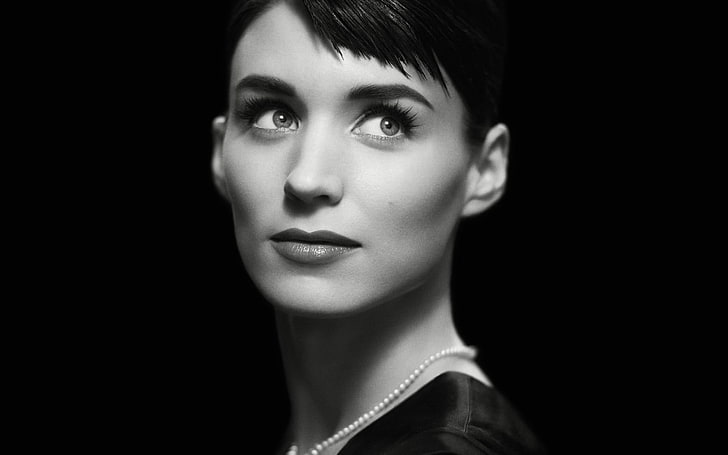 Audrey Hepburn, rooney mara, actress, face, bw, headshot, portrait