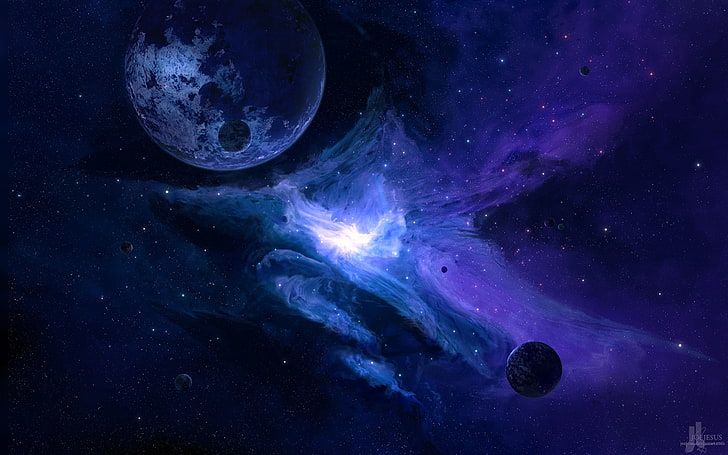 purple cosmic wallpaper, space, render, planet, Moon, galaxy
