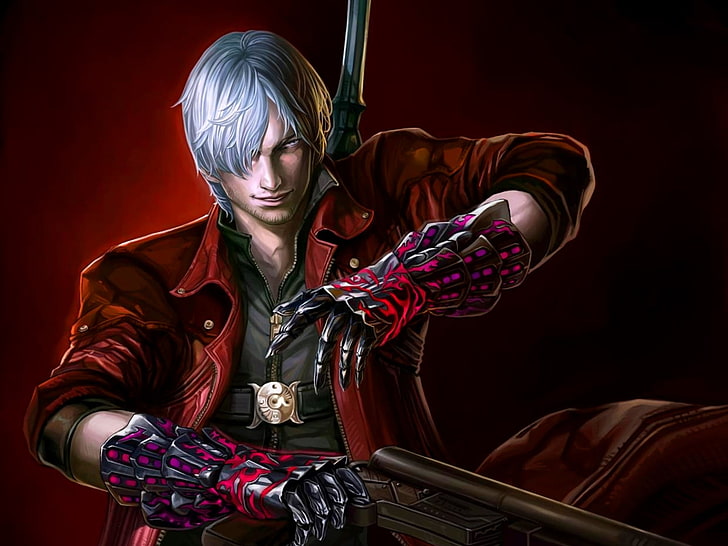 Dante of Devil May Cry poster, look, weapons, guns, sword, red coat, HD wallpaper