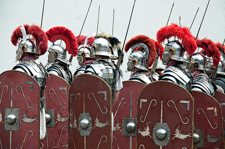 gray and red armors, Rome, soldiers, Legionnaires, cultures, history, HD wallpaper