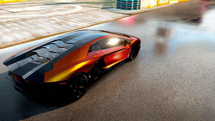 black and red Lamborghini Aventador, Forza Horizon 2, video games, HD wallpaper