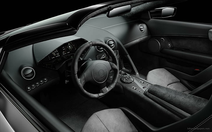 Lamborghini Reventon Roadster Interior, black car steering wheel