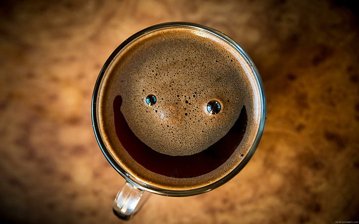 Coffee cup smiling, black coffee, smiley, food, HD wallpaper