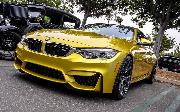 yellow BMW F30 vehicle, f82, m4, front bumper, car, land Vehicle, HD wallpaper