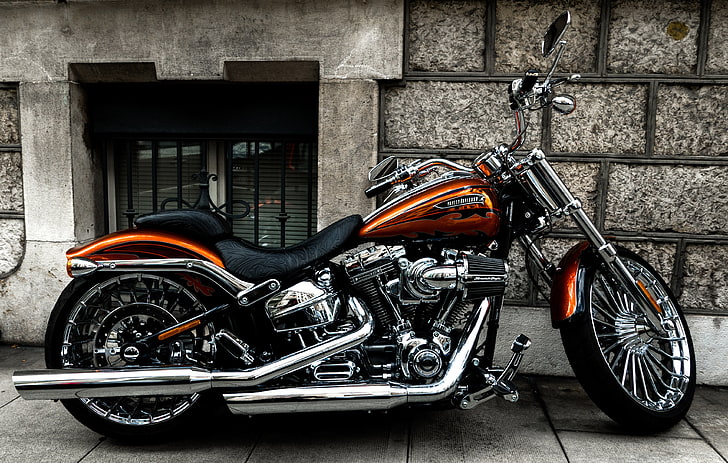 brown cruiser motorcycle, bike, side view, wheel, transportation, HD wallpaper