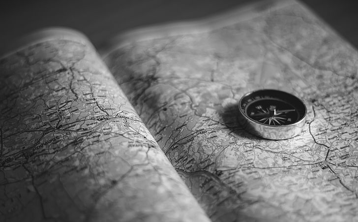 Destination, round compass, Black and White, 50mm, path, description