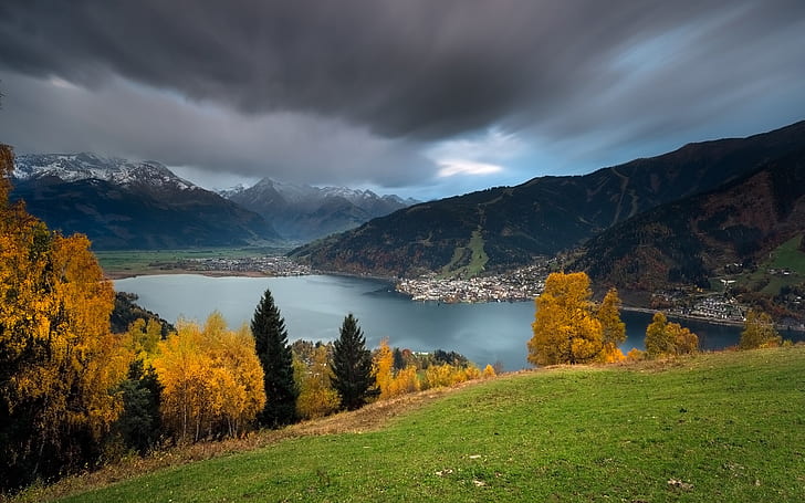 Austria scenery, mountains, lake, autumn, HD wallpaper