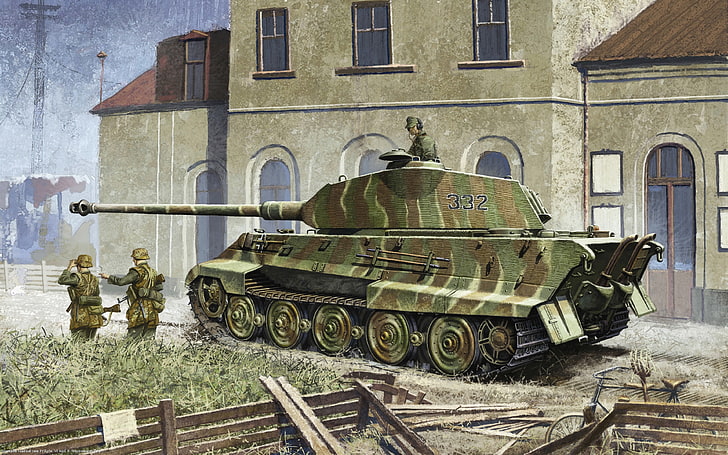 green and brown camouflage 332 battle tank, figure, heavy, German, HD wallpaper