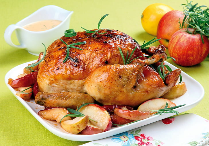 Chicken, Apples, Grilled, Herbs, food and drink, roasted, white meat