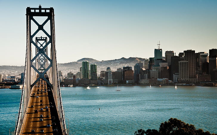 bridge, river, building, San Francisco, HD wallpaper