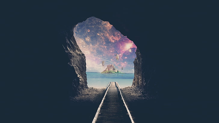 Island, Dream, Tunnel, Surreal, Mystic, Railway track, direction, HD wallpaper