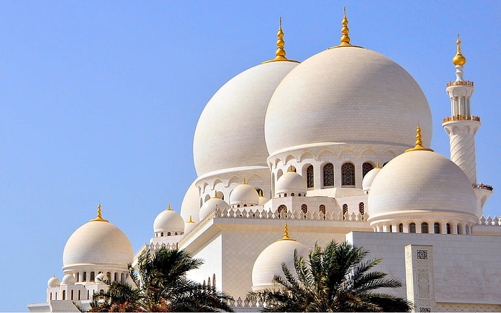 Domes Of Grand Mosque, Sheikh Zayed, Abu Dhabi United Arab Emirates Desktop Hd Wallpapers For Mobile Phones And Computer 3400×2125