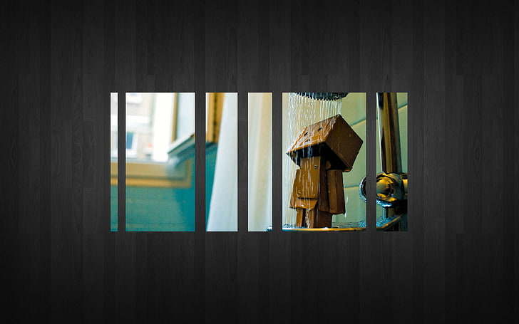 Danbo, digital art, texture, shower, bathroom, simple background, HD wallpaper