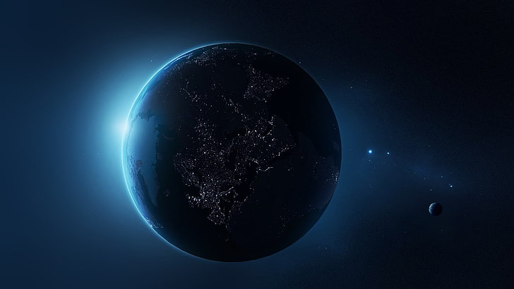 planet Earth, space, space art, digital art, night, planet - space