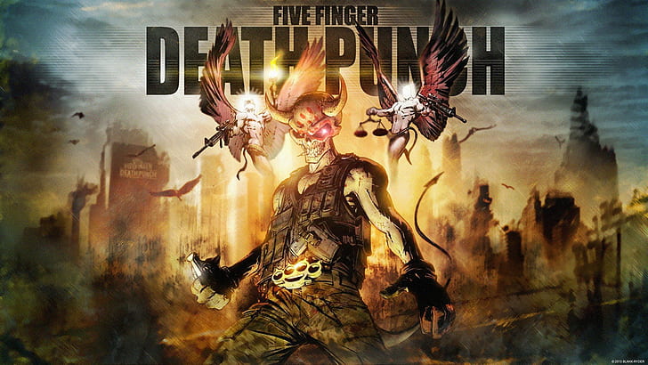 metal band five finger death punch logo skeleton, digital composite
