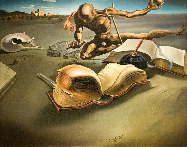 opened books illustration, abstract, Salvador Dalí, painting