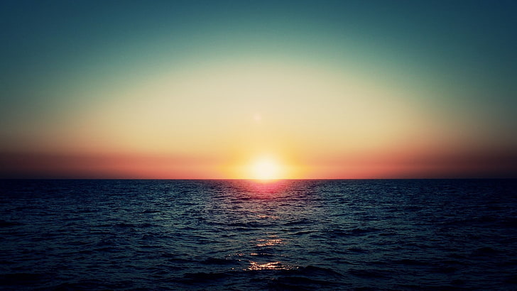 sea, nature, sunrise, horizon, water, sky, horizon over water, HD wallpaper