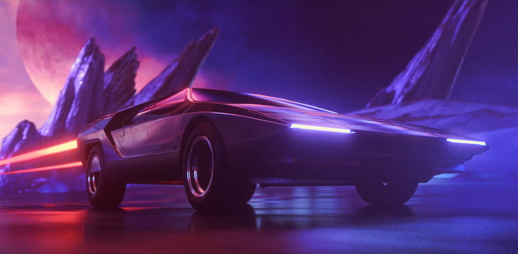 Auto, Music, Neon, Machine, Background, Synth, Retrowave, Synthwave