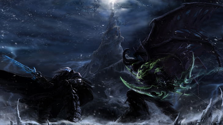 Lich King, fight, Frostmourne, Warcraft III 3 Frozen Throne, HD wallpaper