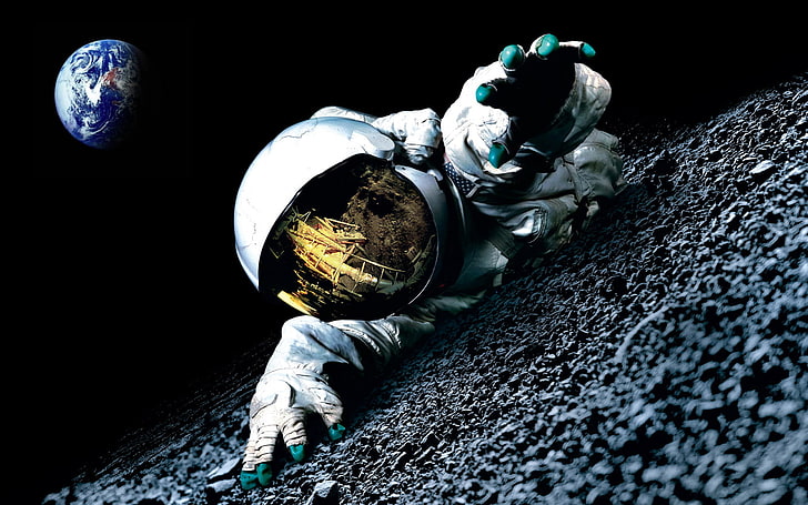 astronaut HD wallpaper, astronaut on the moon with e\arth view, HD wallpaper