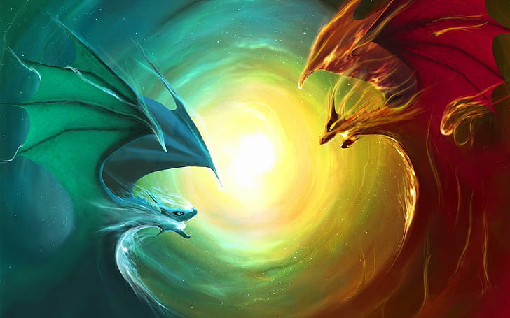 Ice Vs Fire, dragon, cant think of a fourth, fight, 3d and abstract, HD wallpaper