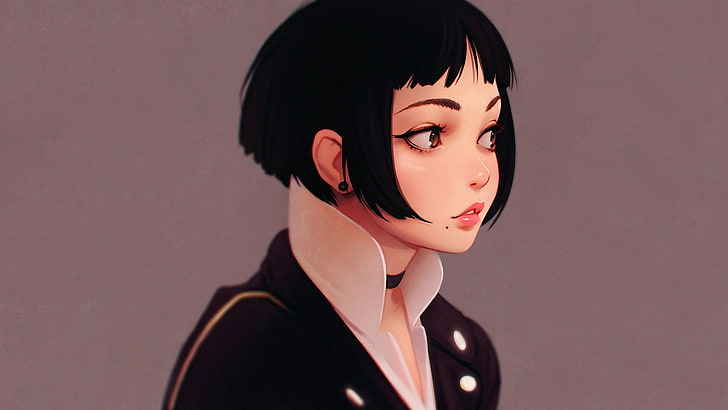 black haired anime character, women, digital art, Ilya Kuvshinov, HD wallpaper