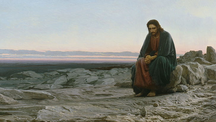 Jesus Christ, desert, sadness, Christianity, barefoot, classic art, HD wallpaper