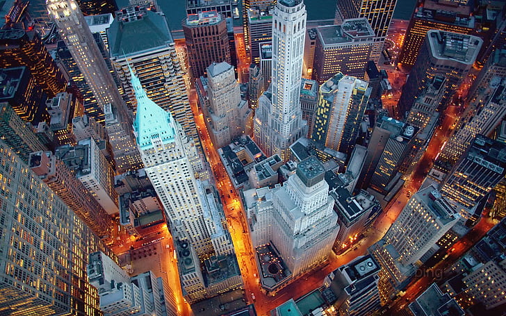 New York, Manhattan, USA, night, lights, skyscrapers, HD wallpaper