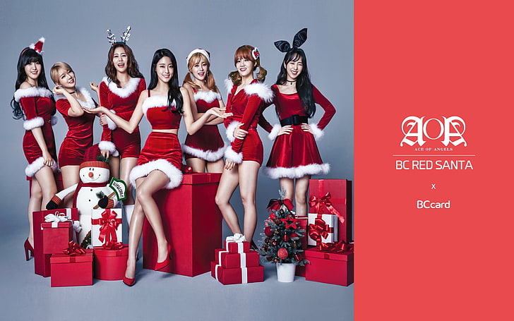 AOP members, AOA, Christmas, K-pop, women, red, young women, young adult