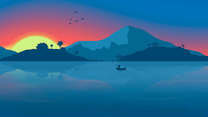 HD wallpaper: minimalist, sunrise, nature, water, boat, reflection, calm |  Wallpaper Flare