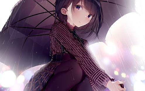 HD wallpaper: Anime, Original, Brown Hair, Girl, Purple Eyes, Rain, Short  Hair | Wallpaper Flare