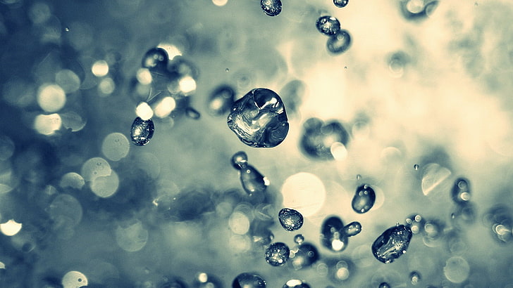 blue and white beaded necklace, abstract, bubbles, water, close-up, HD wallpaper