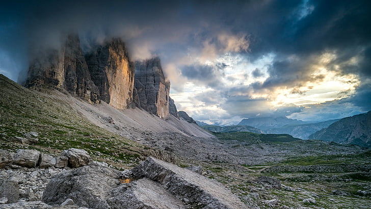 Earth, Rock, Cliff, Cloud, Landscape, Nature, Tre Cime di Lavaredo, HD wallpaper