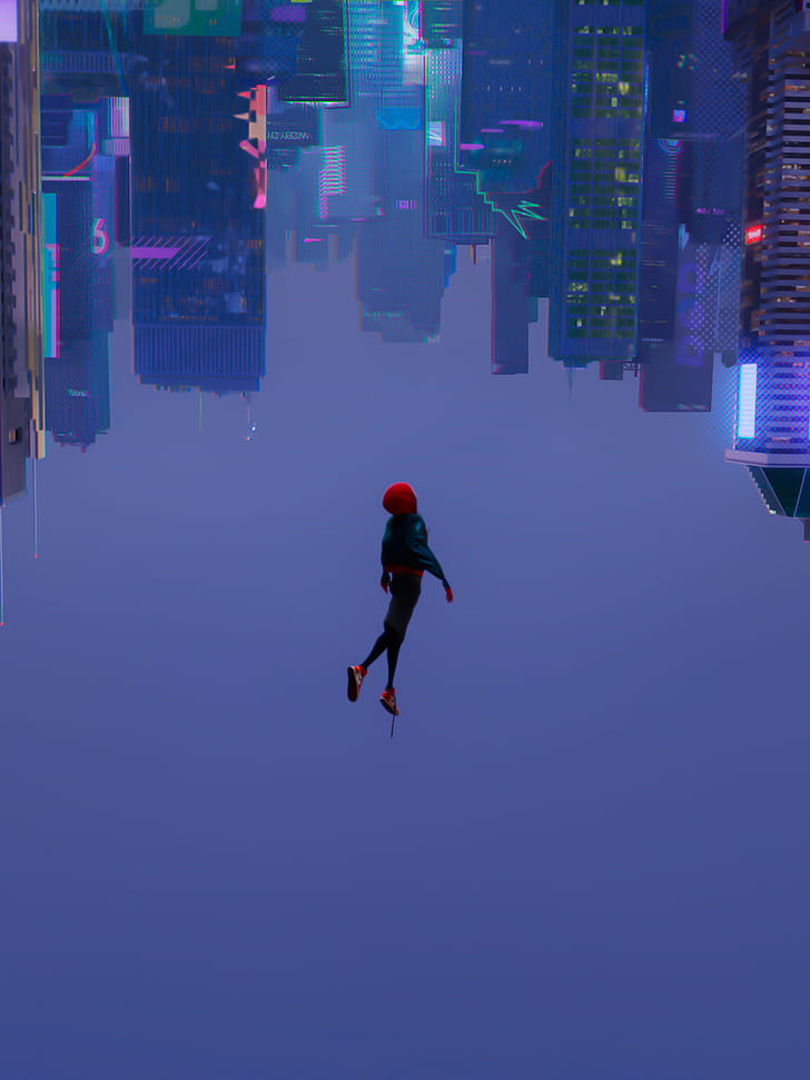 Spiderman jumping off city building