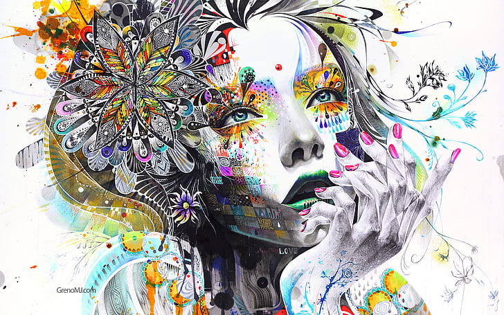 Artistic, Women, Colorful, Colors, Face, Flower, Minjae Lee, HD wallpaper