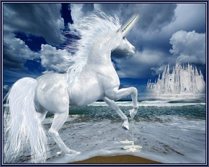 white unicorn digital wallpaper, lock, phantom, ice, animal, nature, HD wallpaper