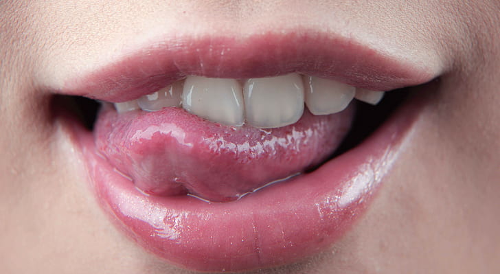 lips, Lexi Belle, macro, teeth, tongues, licking lip