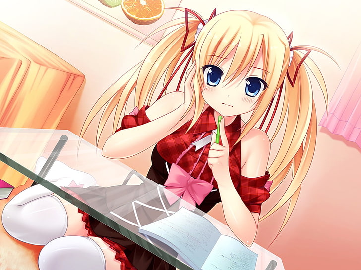 anime girls, visual novel, Mecha-con!, Sawatari Saki, blonde, HD wallpaper