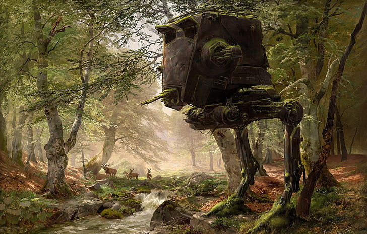 Star Wars vehicle illustration, AT-ST, science fiction, tree
