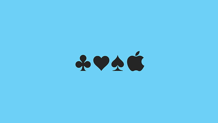 four assorted symbols, aces, spades, heart, Apple Inc., Shamrock, HD wallpaper