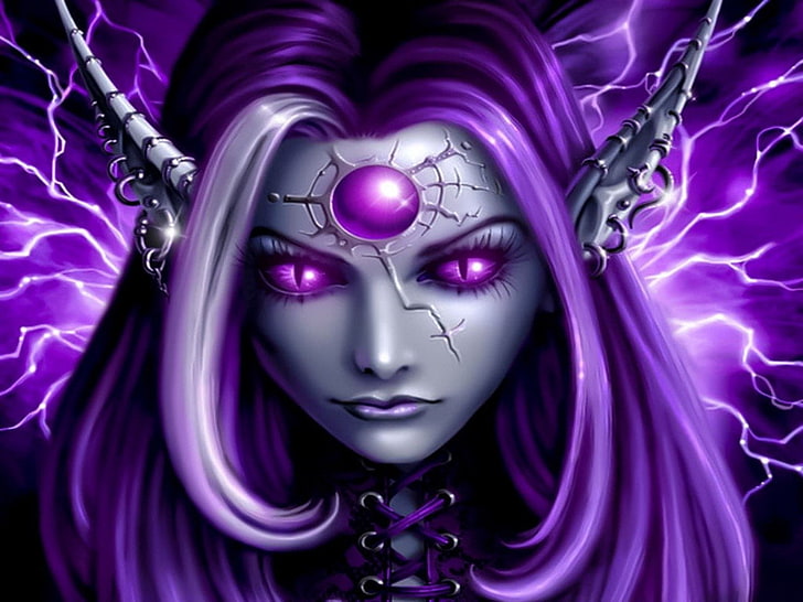 purple-haired elf cartoon character wallpaper, Fantasy, human body part