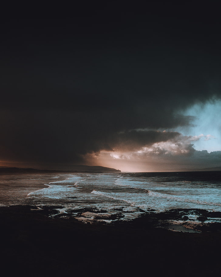 seawave under black sky, surf, cloudy, nature, storm, cloud - Sky, HD wallpaper