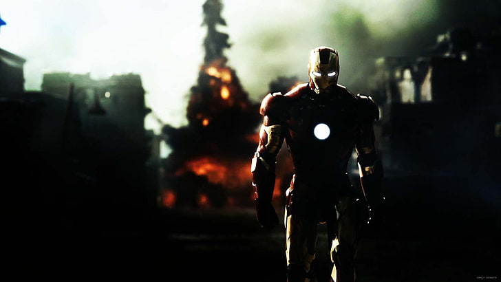 Iron Man movie still screenshot, one person, city, front view, HD wallpaper