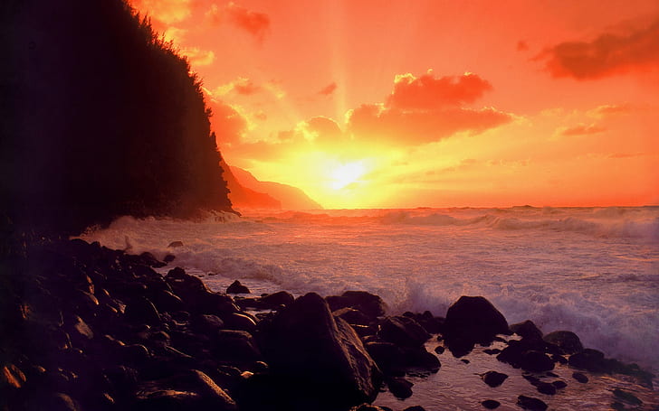 Superb Sunset On A Beach In Kauai Hawaii Hd Wallpaper 334974 HD wallpaper