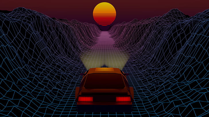 The sun, Auto, Music, Machine, Star, Background, 80s, Neon, HD wallpaper