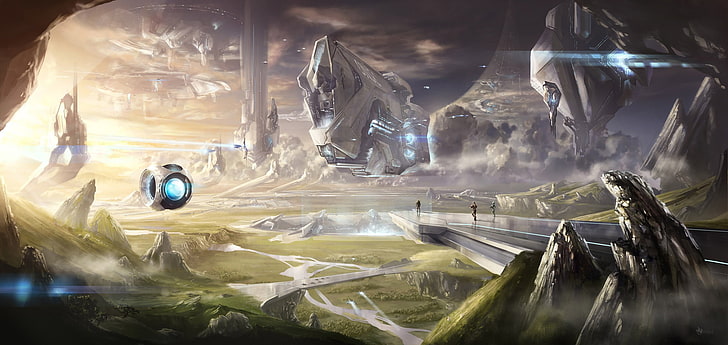 road near mountains and machines digital wallpaper, Halo, Master Chief