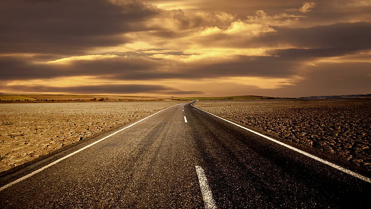 road, highway, clouds, sky, asphalt, plain, horizon, distance, HD wallpaper
