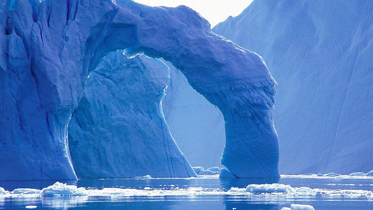iceberg, north pole, bluish, melt, arch, water, cold temperature, HD wallpaper
