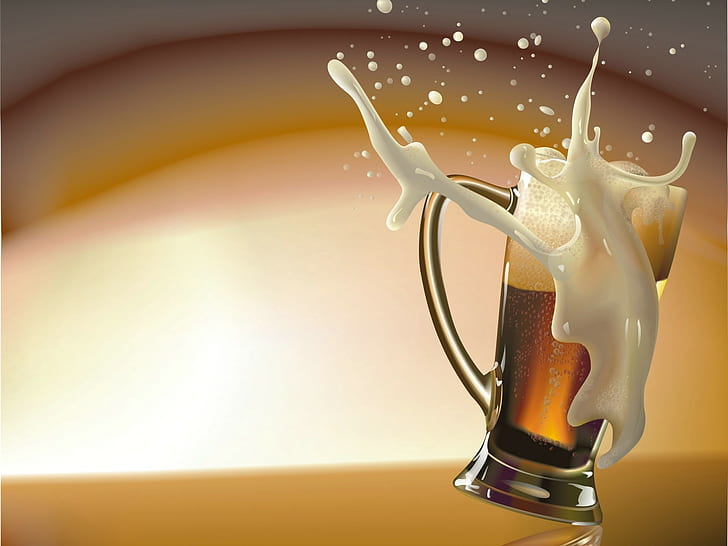 beer, drinking glass, digital art, simple background